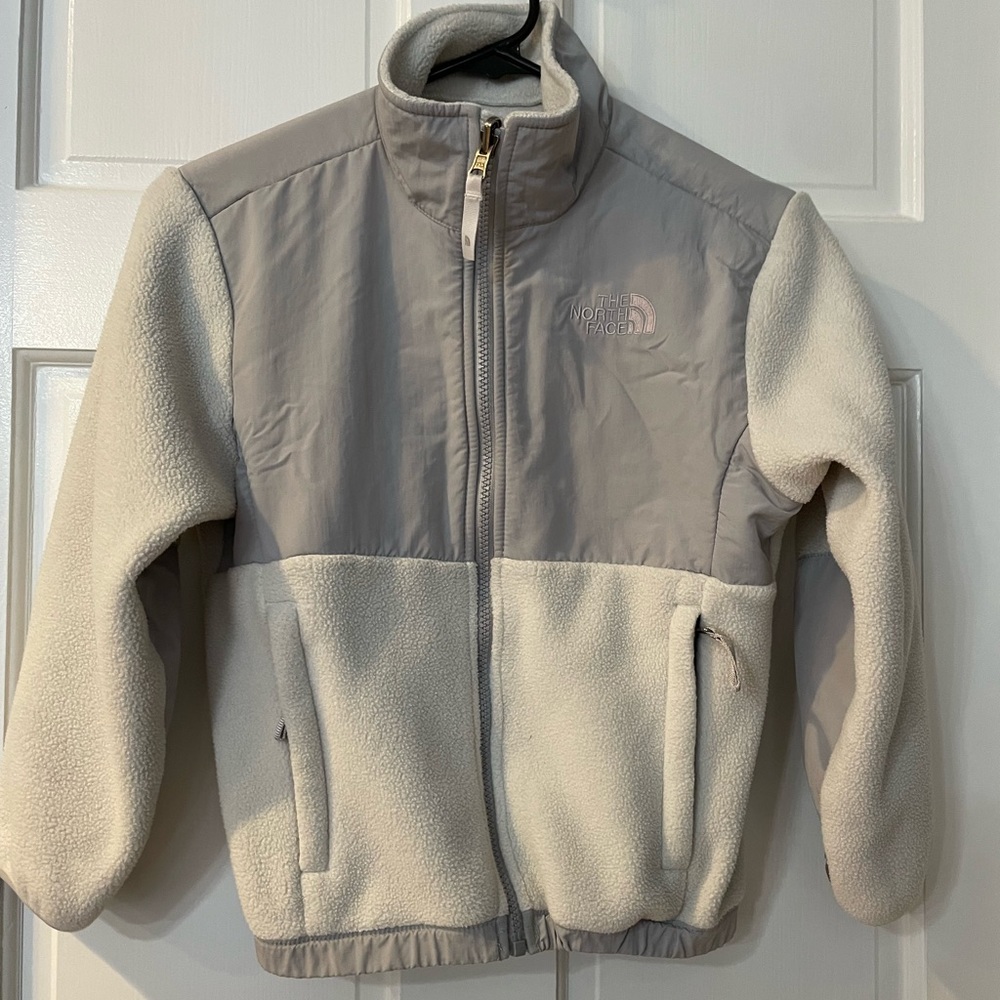 Off White and Grey North Face Fleece Zip Up Jacket